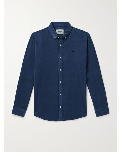 Carhartt Camicia in velluto a coste di cotone con collo button-down e logo ricamato Madison - Blu
