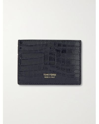 Tom Ford Kartenetui aus Leder mit Krokodileffekt und Geldklammer - Blau