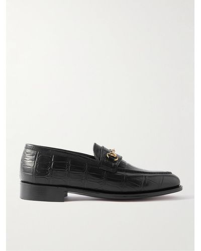 George Cleverley Colony Horsebit Croc-effect Leather Loafers - Black