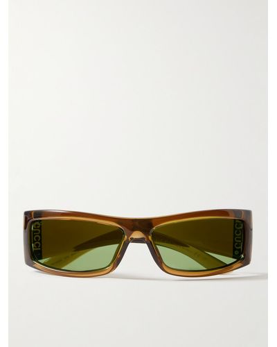 Gucci Injection Rectangular-frame Acetate And Silver-tone Sunglasses - Green