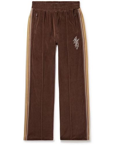 Amiri Stack Straight-leg Striped Logo-embroidered Cotton-velour Track Pants - Brown