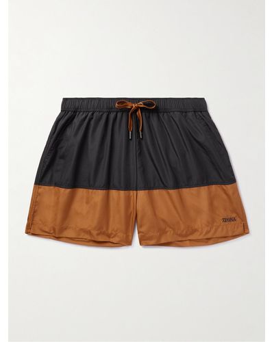 Zegna Straight-leg Mid-length Colour-block Swim Shorts - Black