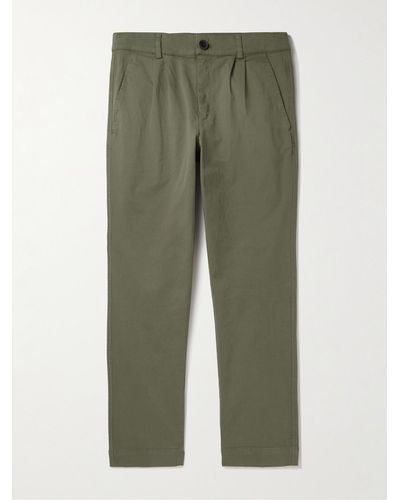 MR P. Tapered Pleated Garment-dyed Cotton-blend Twill Trousers - Green