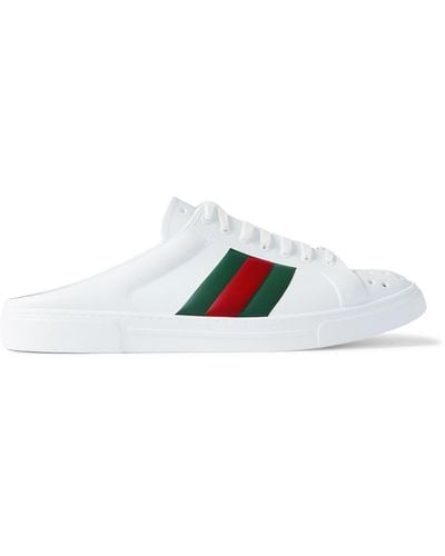 Gucci Ace Perforated Striped Rubber Slip-on Sneakers - White