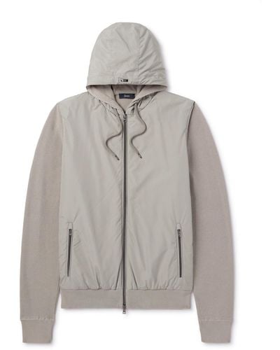 Herno Waffle-knit Cotton And Shell Hooded Jacket - Gray