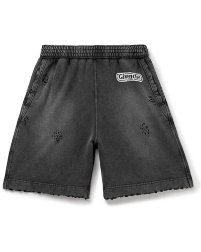 Givenchy Straight-leg Distressed Logo-print Cotton-jersey Shorts - Gray