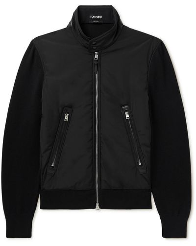 Tom Ford Leather-trimmed Nylon And Merino Wool Harrington Jacket - Black