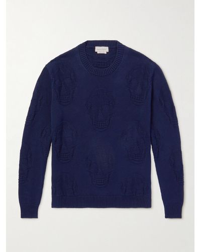Alexander McQueen Skull-jacquard Knitted Jumper - Blue