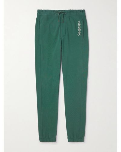 Saint Laurent Tapered Logo-embroidered Cotton-jersey Joggers - Green