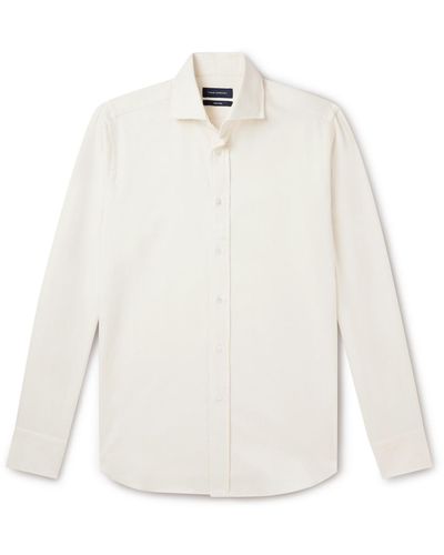 Thom Sweeney Cutaway-collar Cotton-flannel Shirt - White