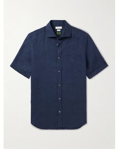 Incotex Cutaway-collar Linen Shirt - Blue