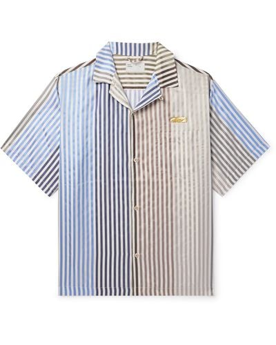 4SDESIGNS Convertible-collar Logo-appliquéd Striped Silk-faille Shirt - Blue