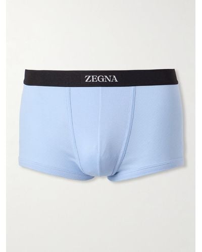 ZEGNA Ribbed Cotton And Modal-blend Boxer Briefs - Blue