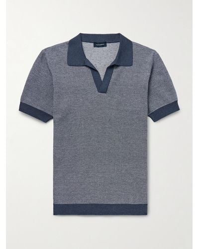 Thom Sweeney Birdseye Cotton And Linen-blend Polo Shirt - Blue