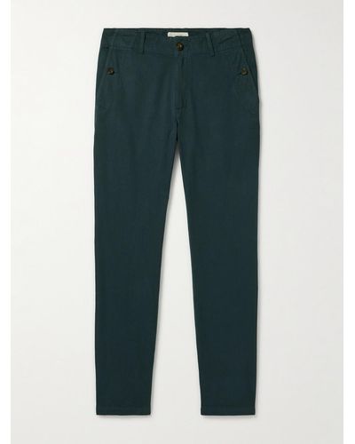MR P. Straight-leg Herringbone Cotton Trousers - Green