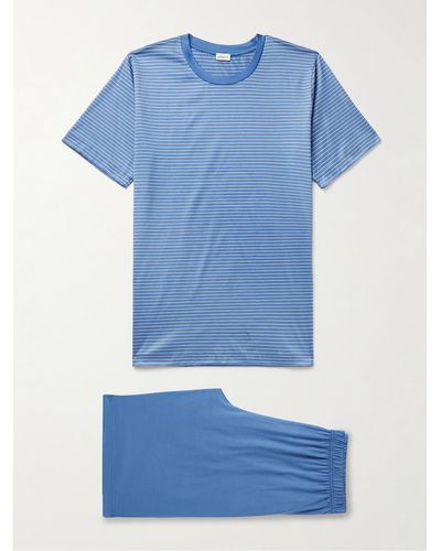 Zimmerli of Switzerland Striped Mercerised Filo Di Scozia Cotton-jersey Pyjama Set - Blue
