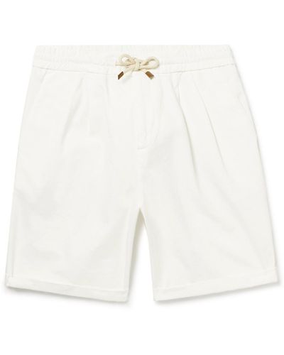 Brunello Cucinelli Pleated Cotton-twill Drawstring Bermuda Shorts - White