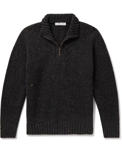 Inis Meáin Rowan Donegal Merino Wool And Cashmere-blend Half-zip Sweater - Black