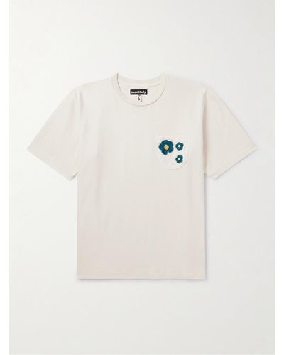 Monitaly T-shirt in jersey di cotone con finiture crochet - Neutro