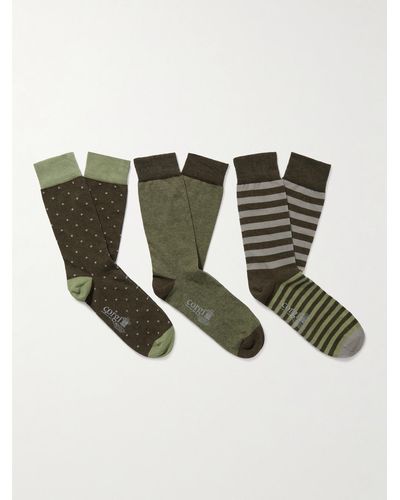Kingsman Three-pack Patterned Cotton-blend Socks - Green