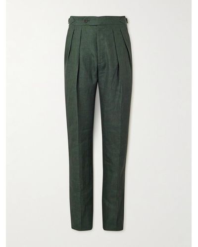 Richard James Straight-leg Pleated Linen Suit Trousers - Green