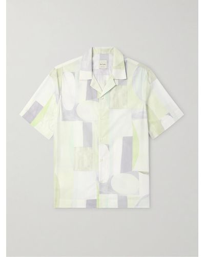 Paul Smith Convertible-collar Printed Cotton-poplin Shirt - White