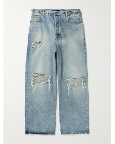 Balenciaga Jeans a gamba larga effetto invecchiato - Blu