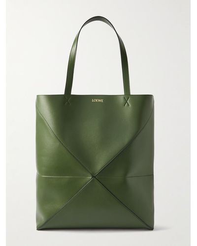 Loewe Puzzle Fold Large Panelled Leather Tote Bag - Green