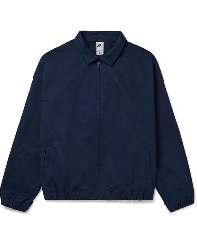 Nike Logo-embroidered Cotton-twill Harrington Jacket - Blue