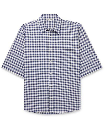 Acne Studios Sambler Oversized Logo-embroidered Checked Cotton-twill Shirt - Blue