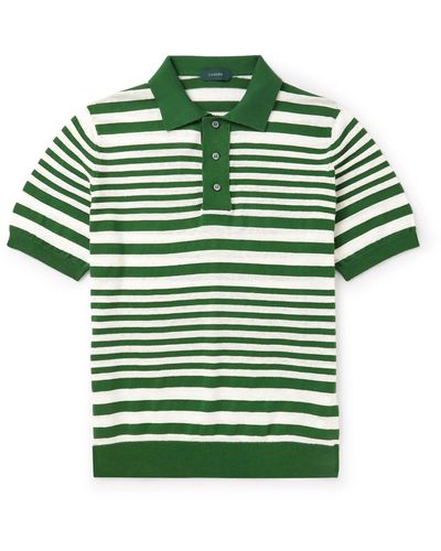 Incotex Striped Cotton And Linen-blend Polo Shirt - Green