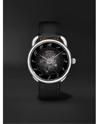 Hermès Arceau Squelette Automatic 40mm Stainless Steel And Leather Watch - Black
