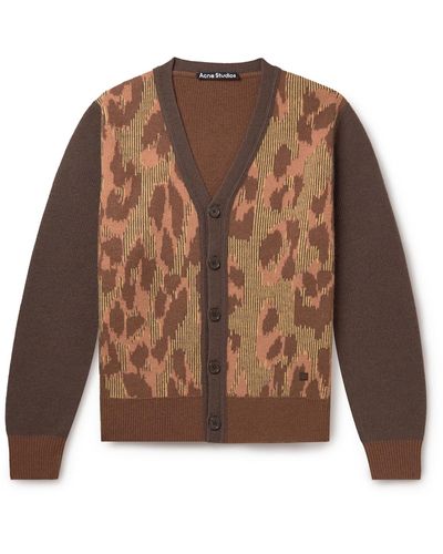 Acne Studios Kallard Paneled Ribbed Leopard-jacquard Wool Cardigan - Brown