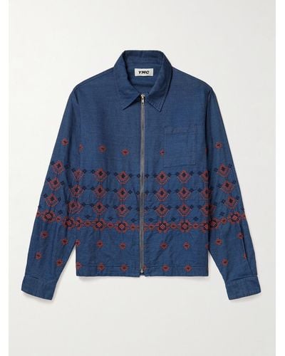 YMC Bowie Embroidered Cotton-chambray Blouson Jacket - Blue