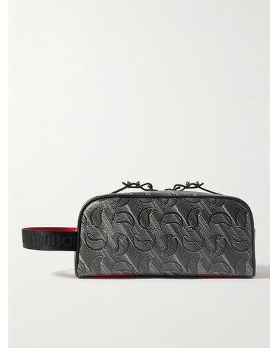Christian Louboutin Blaster Monogrammed Textured-leather Wash Bag - Grey
