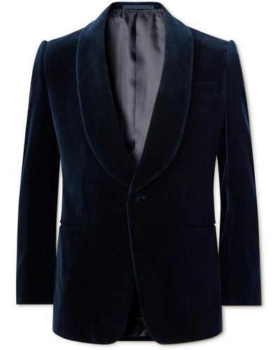 Kingsman Slim-fit Shawl-collar Cotton-velvet Tuxedo Jacket - Blue