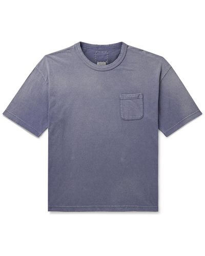 Visvim Jumbo Distressed Garment-dyed Cotton-jersey T-shirt - Blue