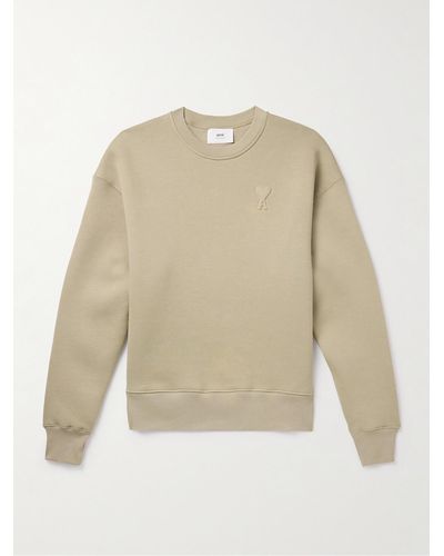 Ami Paris Logo-embossed Cotton-blend Jersey Sweatshirt - Natural