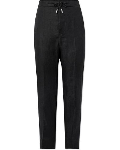 MR P. James Slim-fit Straight-leg Linen-twill Drawstring Suit Pants - Black