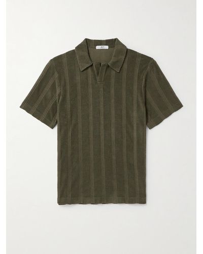 MR P. Striped Cotton-terry Polo Shirt - Green