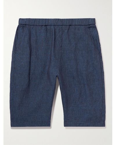 Barena Agro Vinci Straight-leg Cotton And Linen-blend Drawstring Shorts - Blue