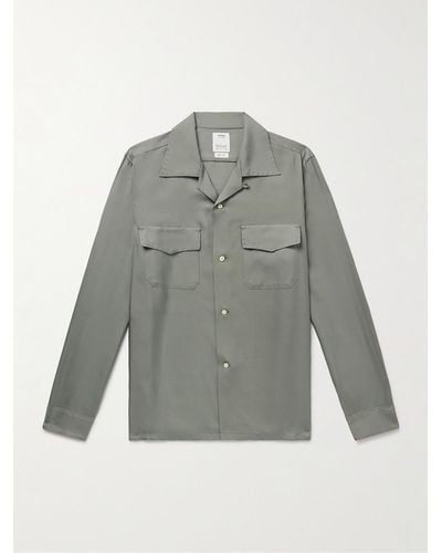 Visvim Keesey Convertible-collar Embroidered Silk-twill Shirt - Grey
