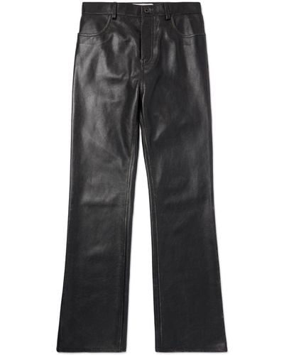 Loewe Straight-leg Distressed Full-grain Leather Pants - Gray