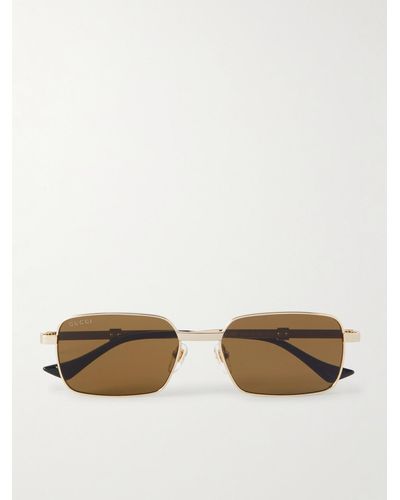 Gucci Rectangular-frame Gold-tone Sunglasses - Natural