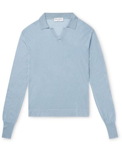 Officine Generale Kit Slim-fit Tm Lyocell And Cashmere-blend Polo Shirt - Blue