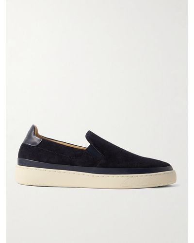Mulo Leather-trimmed Suede Slip-on Trainers - Blue