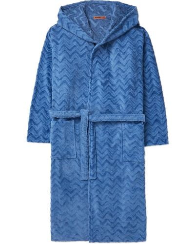 Missoni Rex Cotton-terry Jacquard Hooded Robe - Blue
