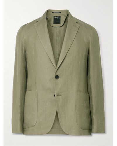 Zegna Slim-fit Oasi Lino Twill Suit Jacket - Green