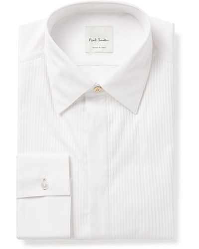 Paul Smith Pleated Bib-front Cotton-poplin Tuxedo Shirt - White