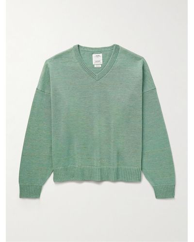 Visvim Selmer Wool And Linen-blend Jumper - Green